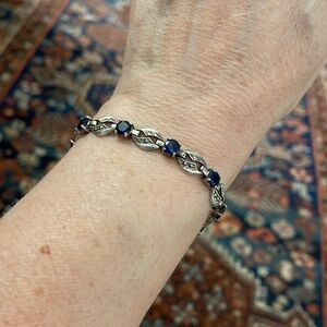 Vintage Silver Sapphire and Marcasite Bracelet